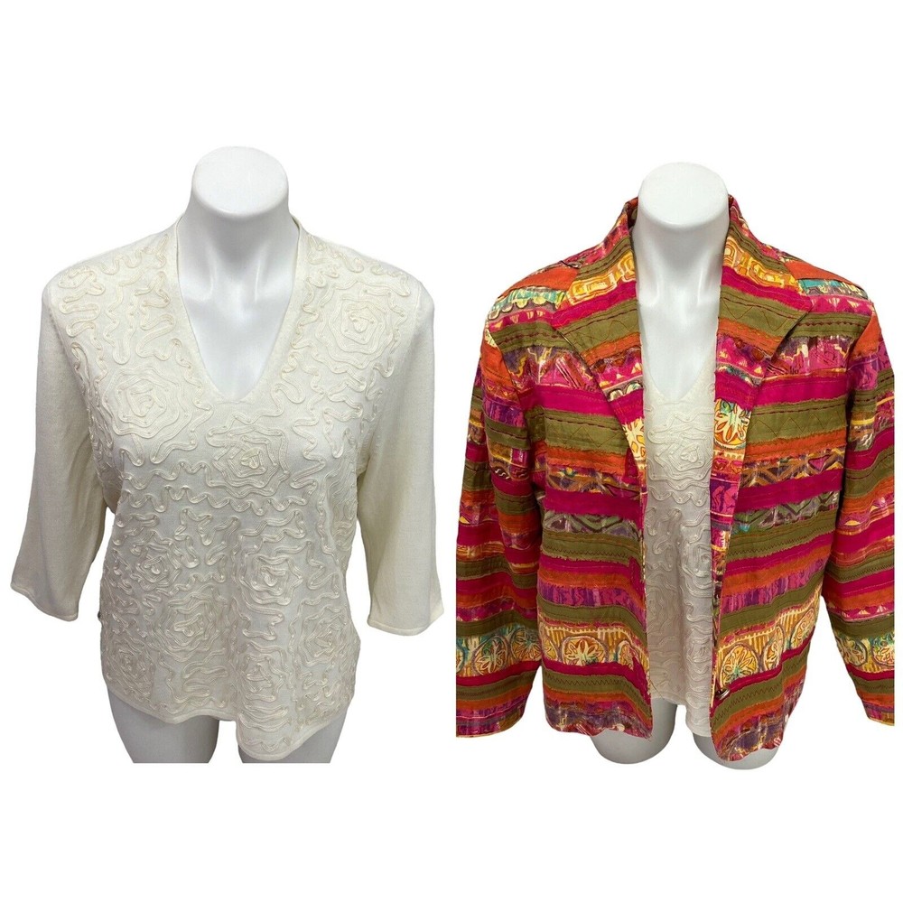 Coldwater Creek Petite Large Womens Blazer Sweater Combo Multicolor V Neck